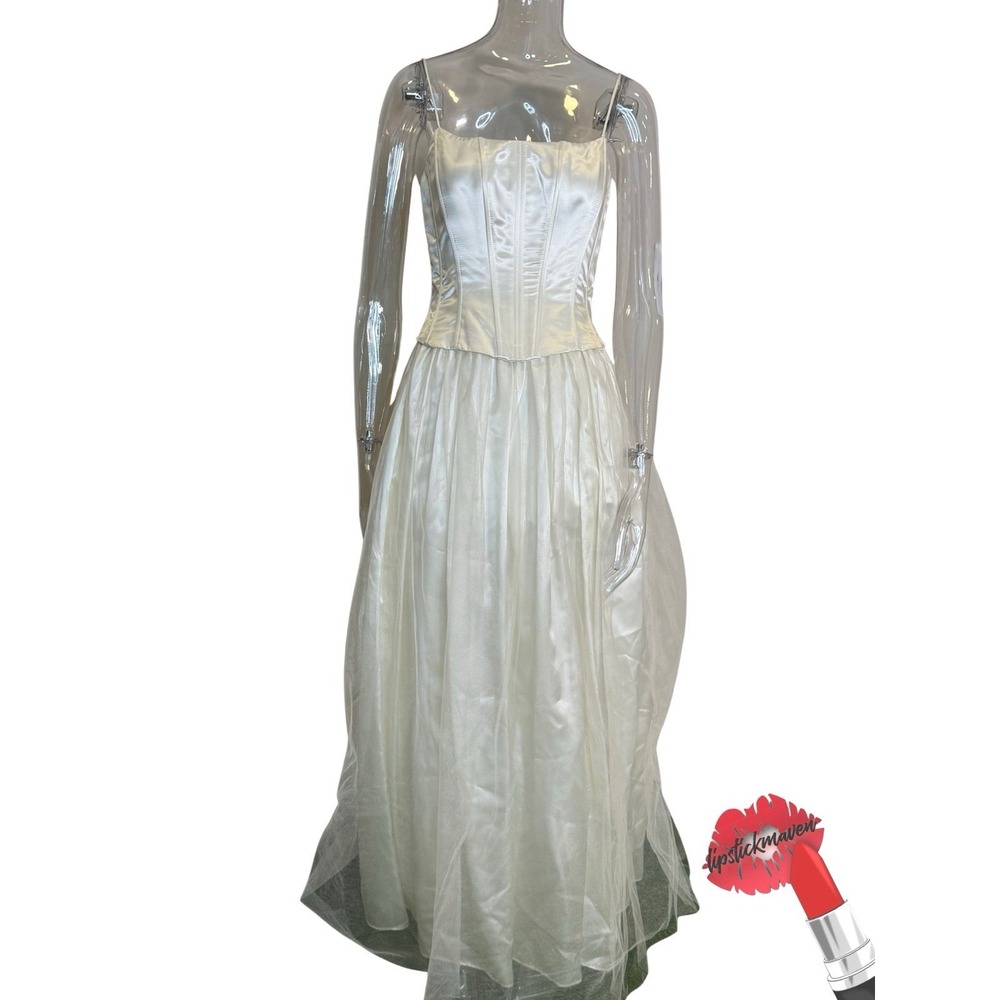 Vintage Y2K Jessica McClintock Gunne Sax Gown 5/6 Off White Fairy Formal Dress